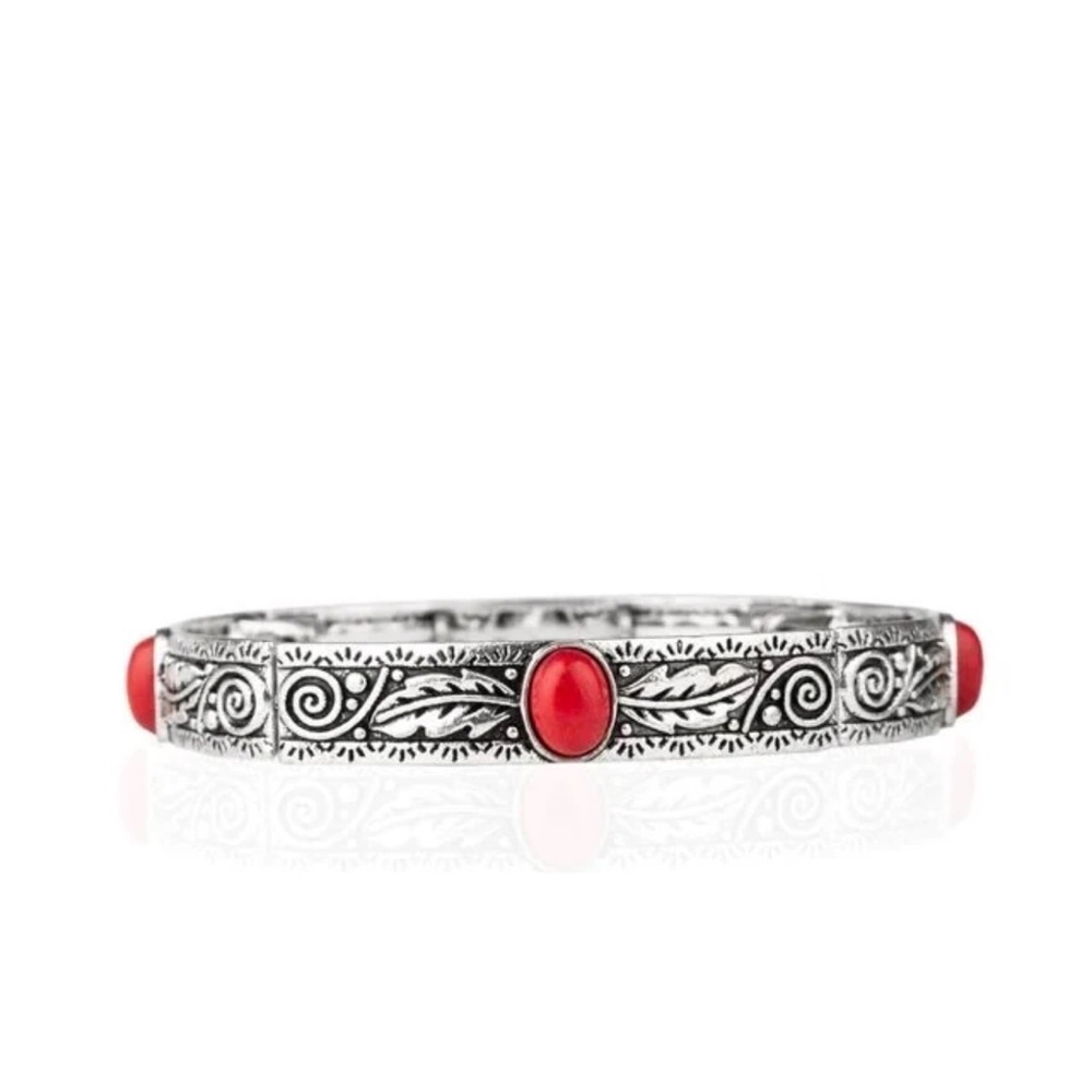 Elegant Silver and Red Bangle Bracelet - Picture 2 of 3